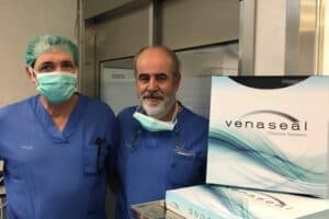 Tratamiento de varices con pegamento. Drs. German Morales y Fernando Abadía en Workshop.